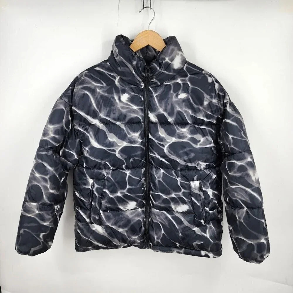 BP Nordstrom Black White Pool Ripple Puffer Warm Oversized Jacket Size XS‎ NWT